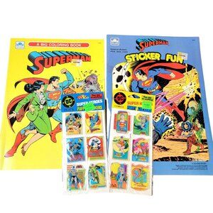 Vintage 80s Superman Coloring Activity Book Sticker Lot Dc Comics Kids Child Toy
